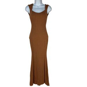 Pumiey Womens Brown Sleeveless Maxi Dress XS Rayon Spandex Knit Soft Stretchy